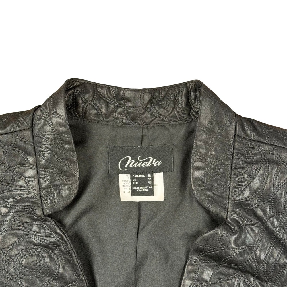 Nueva Women Black Rose Floral Quilted Zip Up Jacket Made in Canada Size 10